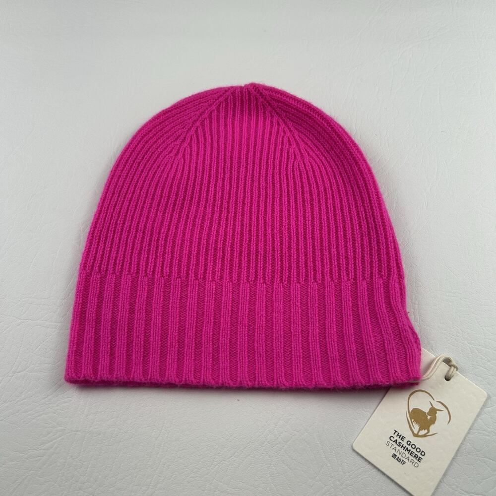 Nordstrom 100% Cashmere Rib Knit Beanie Hat Pink One Size Soft Luxury NWT - Picture 3 of 8